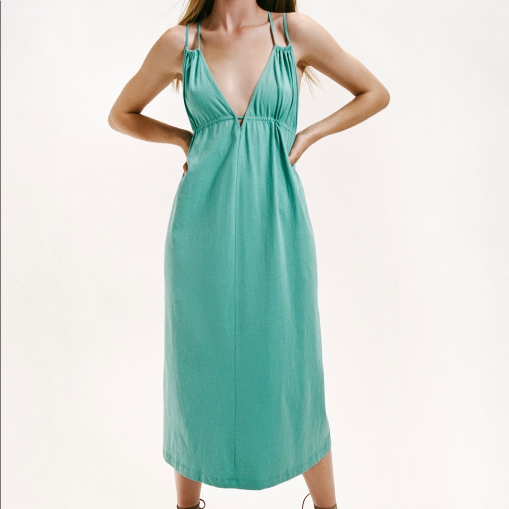 NWT Zara Green Cotton Midi Dress Size Small